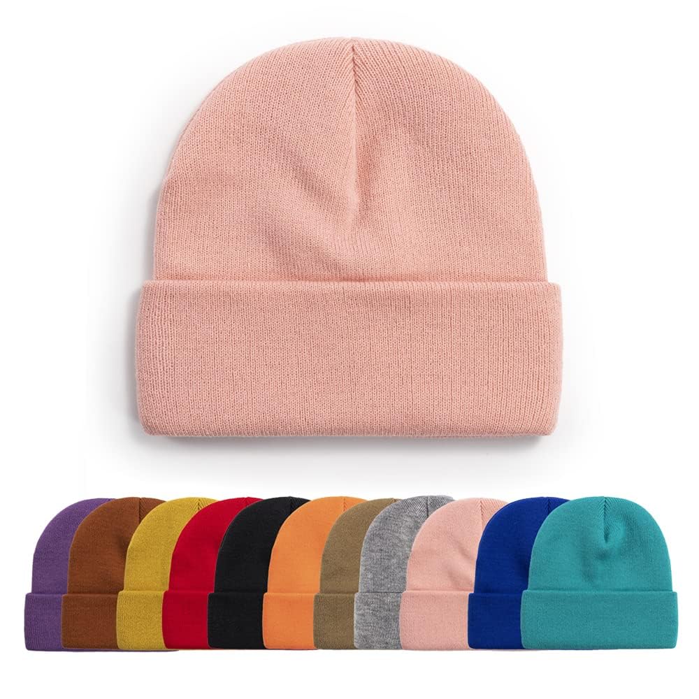 FCHUI Plain Winter Hat-Beanie Cap Soft Fleece Lining Beanie Windproof Unisex Slouchy Hats for Indoor Outdoor (Light Pink)
