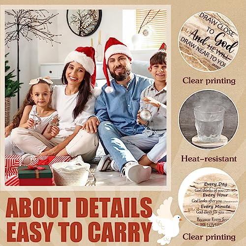 Dandat SES-DANDAT-209 12 Pcs Christian Coasters For Drinks With Bible Verses Christian Drink Coasters With Cork Backing Absorbent Coasters For Coffee Table With Holder Funny Ceramic Bar Coasters thumb #3