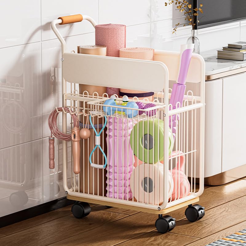 arhat organizers yoga equipment storage cart | rolling exercise accessories organizer with handle | dumbbell rack storage trolley | workout equipment organizer with hooks and wheels