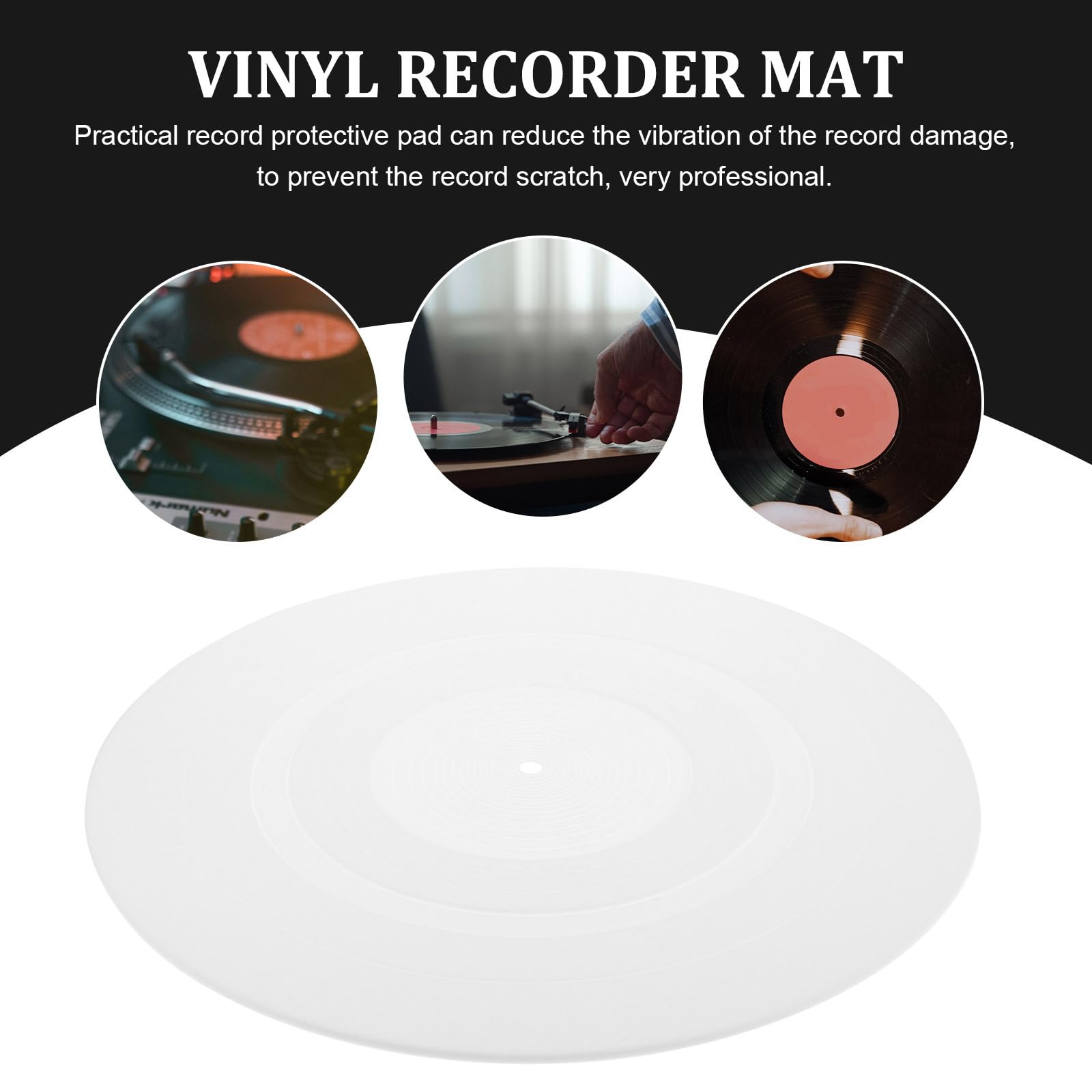 1 tapis de tourne-disque en silicone - 295 mm - Blanc - 3 mm - Antistatique - Amortissement des vibrations - Pour tourne-disque - Accessoire