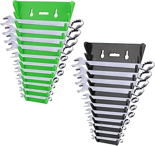 Wrench Rack, 2PCS Pro Magnetic Wrench Organizer Wrench Rack Tool Trays, Wall Mounted Premium Quality Wrench Holder, 12 Wrench Storage Rail, Wrench Tray Storage Rack Tray Tool Holder (Black, Green)