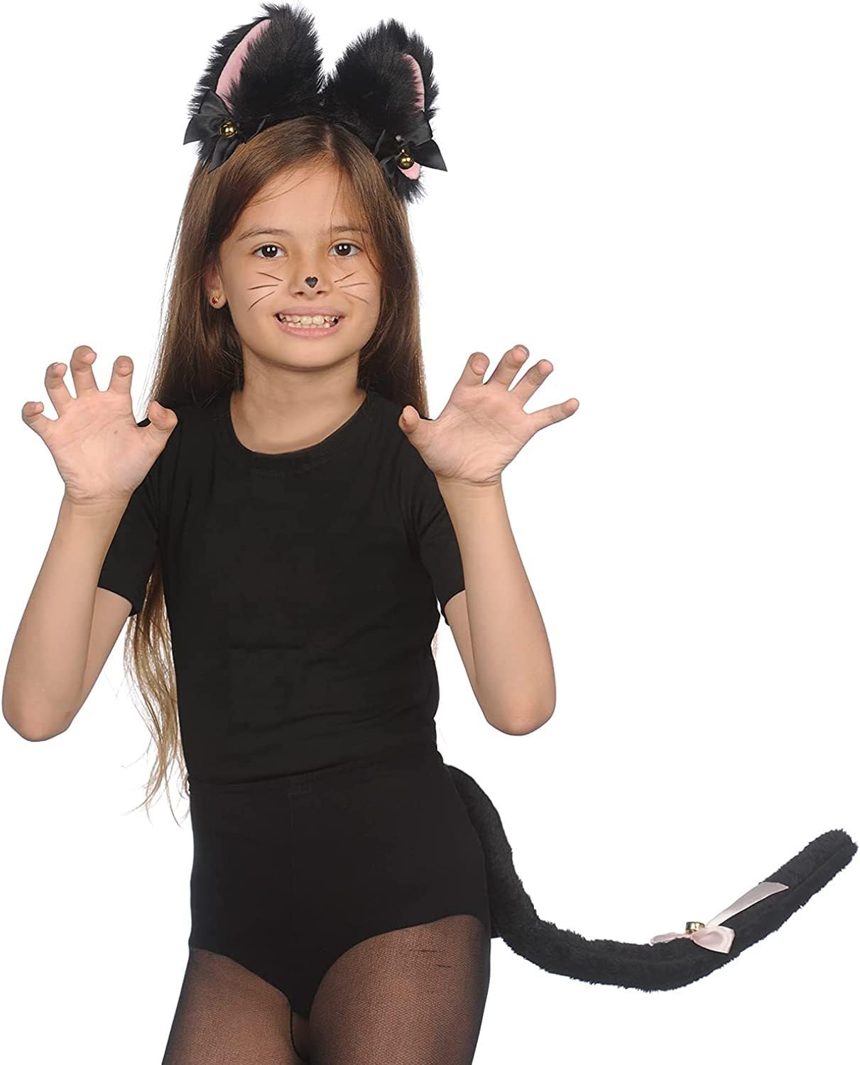 3PCS Cat Cosplay Costume Set, Black Cat Ears Headband with Bells, Adjustable Tail - Image 3