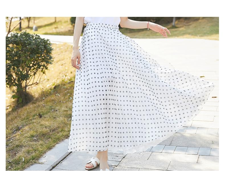 Wuitrie Polka Dot Maxi Skirt for Women 2025 Summer Casual Fashion Bohemian Big Hem Long Skirts4