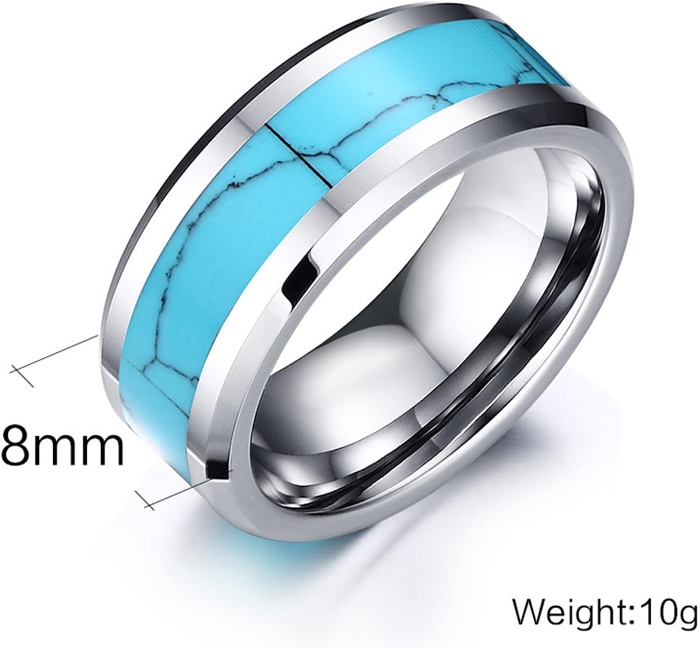 Promise Ring Matching, Tungsten Ring for Men 8mm Silver Ring Inlay Turquoise Wedding Gifts for Boyfriend