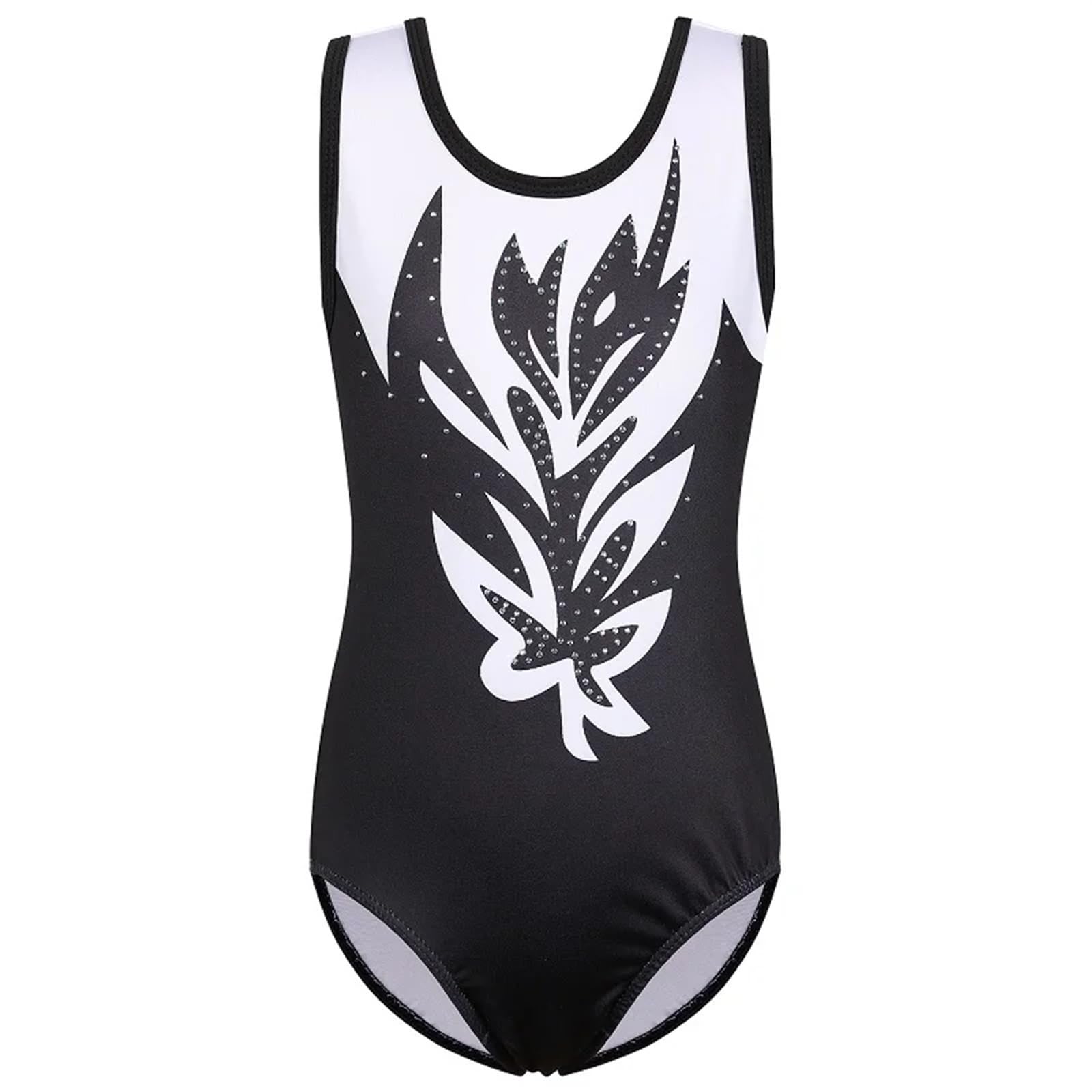 Mädchen Turnanzug Gymnastikanzug for Mädchen Ärmelloser Body Schwarz Performance Kleidung Diamant Praxis Outfit Ballettanzug(Color4,12A)
