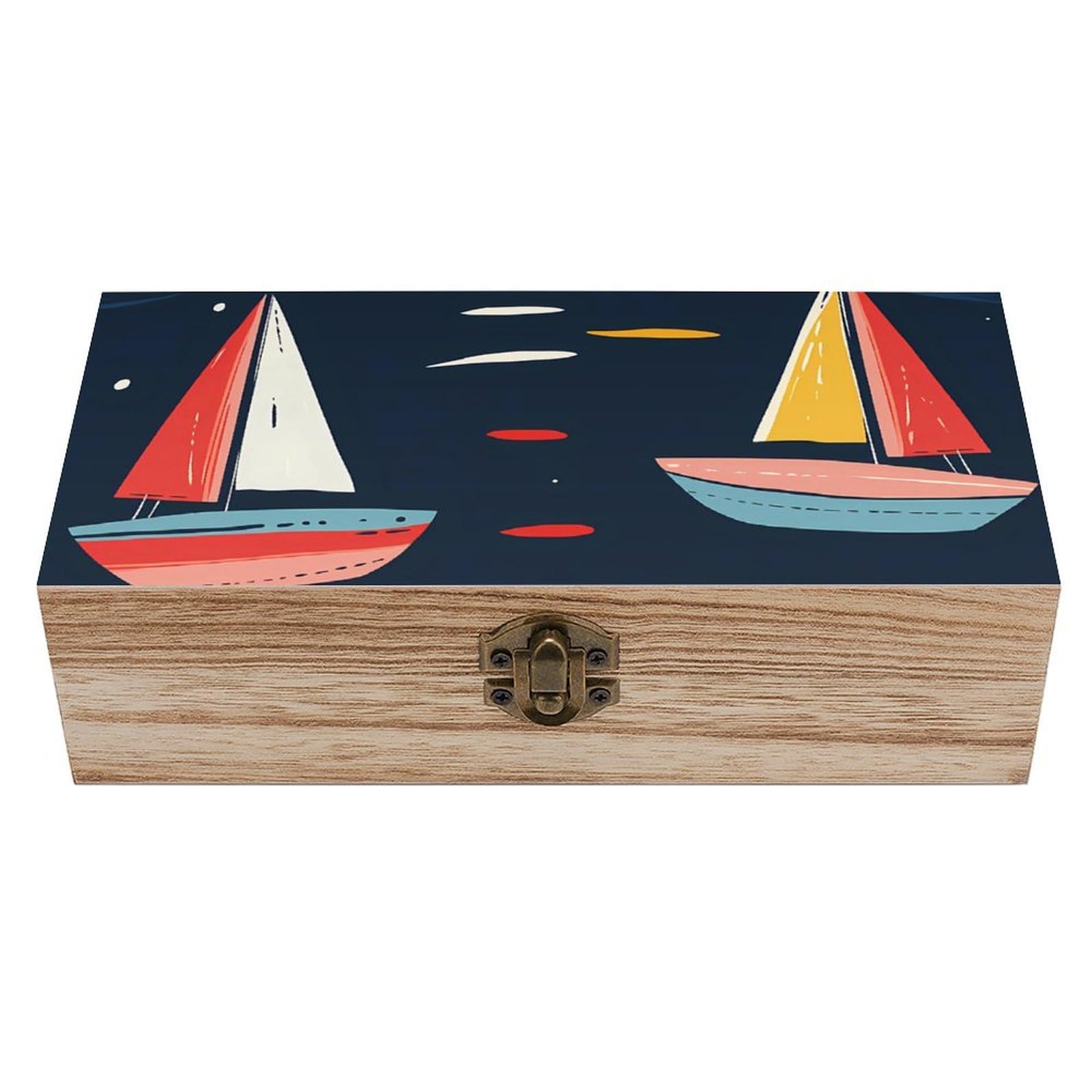 HLBSDM Vibrant Sailboat Retro Wooden Storage Box Jewelry Art Gift Boxs Decorative Keepsake Boxes