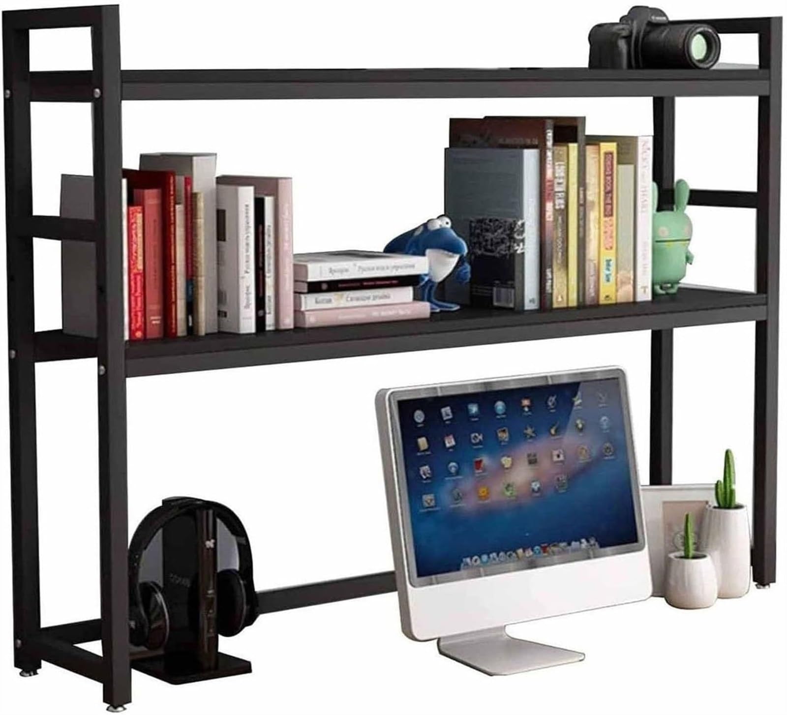 SoOSSN 2-Tier Adjustable Desk Bookcase, Metal Desktop Countertop Organizer Rack, Open Multipurpose Desktop Storage Shelf (Color : B, Size :