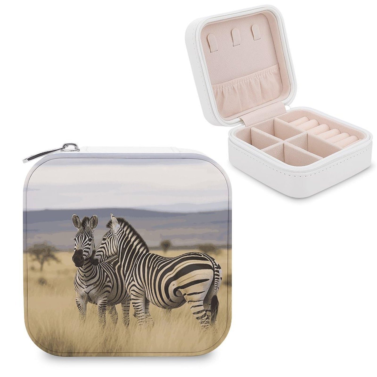 FekiLoot Zebras on South Africa Travel Jewelry Box Small Jewelry Organizer Storage Case Portable PU Leather Mini Jewellry Travel Case Necklace Ring Storage Organizer Gift for Women