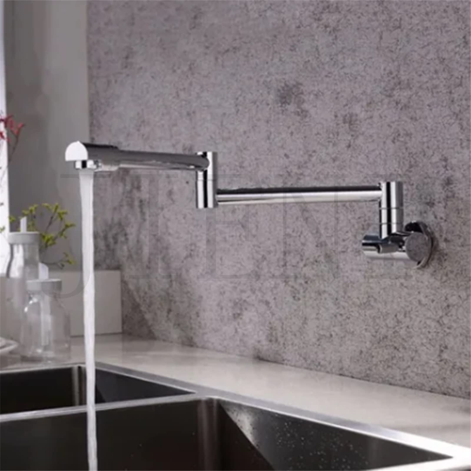 LNHHG Nickel Brush Rotated Bathtub Basin Sink Mixer Tap Black Paint Solid Brass Kitchen Sink Swivel Wall Mount Pot Filler Faucet(Chrome Brass)