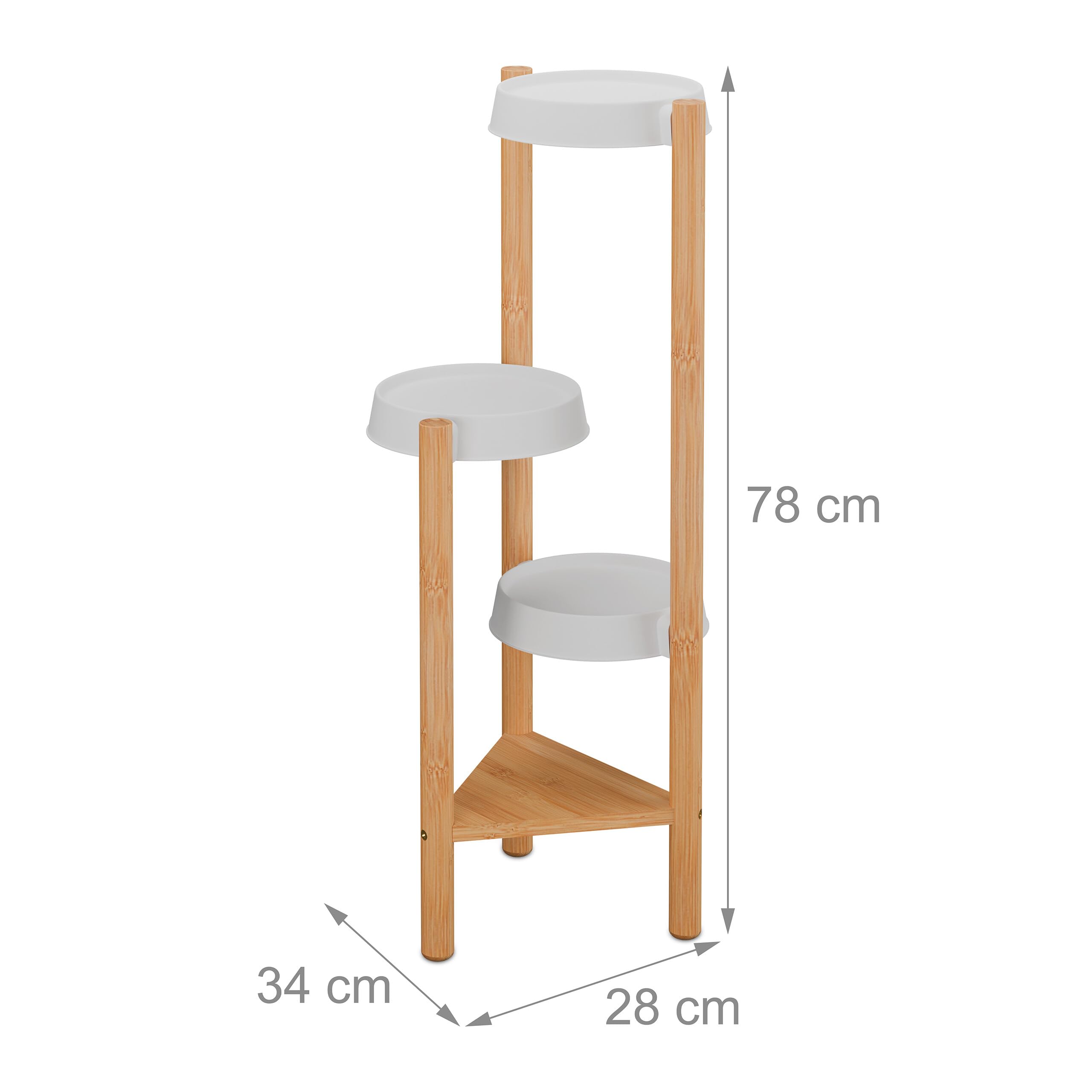 Relaxdays Scaffale Portapiante con 4 Ripiani in Plastica, Scala Portafiori, Supporto Vasi, 78x28x34 cm, bambù, Naturale
