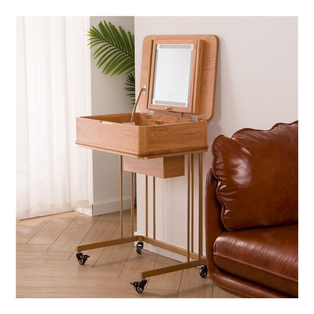 CGCSYZ Vanity Desk Movable Dressing Table Solid Wood Small Flip Dressing Table Mini Makeup Table with Jewelry Storage Drawer Makeup Dressing Table (Gold)
