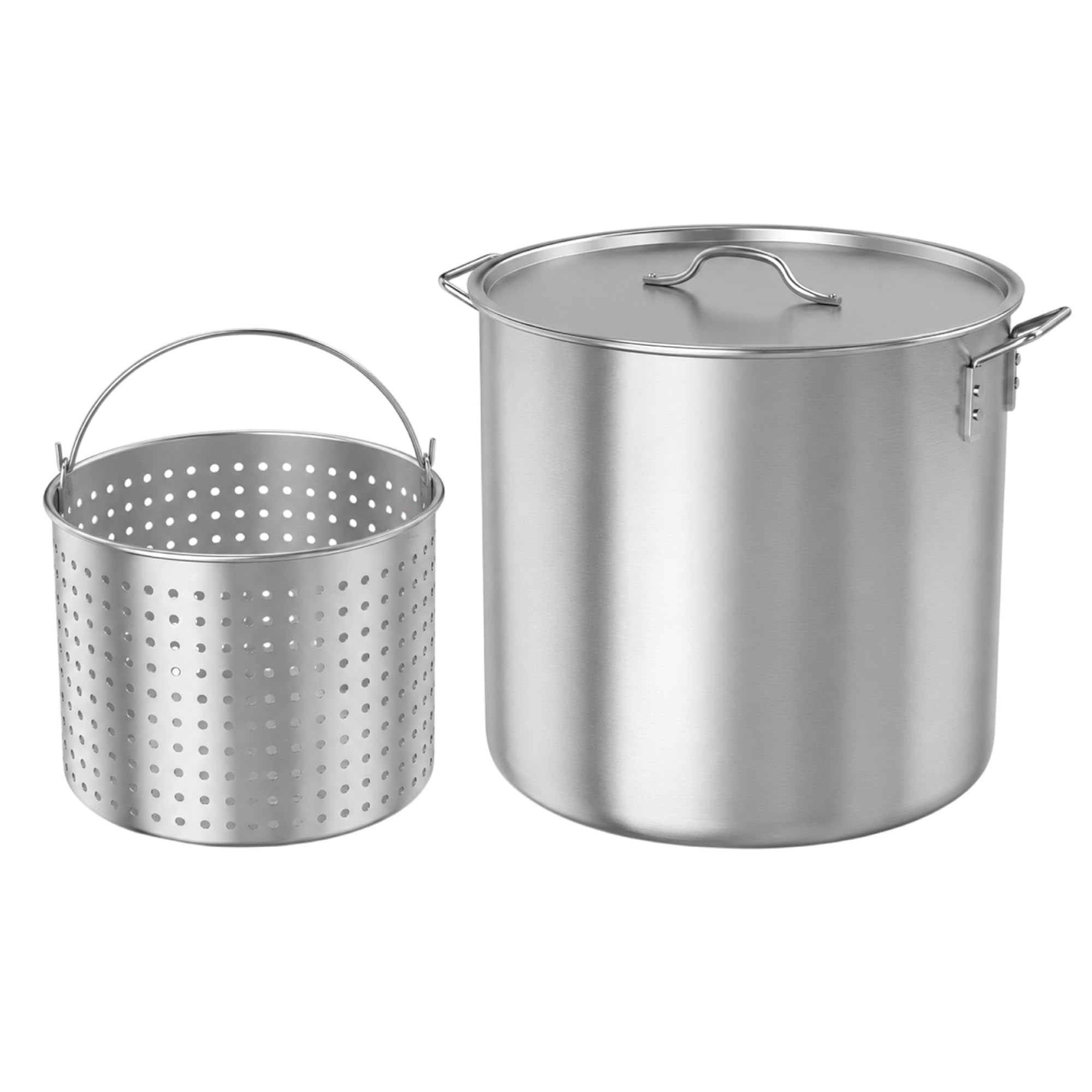 GasOne 100Qt Aluminum Stock Pot with Strainer and Lid – Large Deep Fryer Pot with Basket for Boiling, Frying Turkey, Seafood, Crawfish – Food-Grade Aluminum Large Cooking Pot with Sturdy Handles