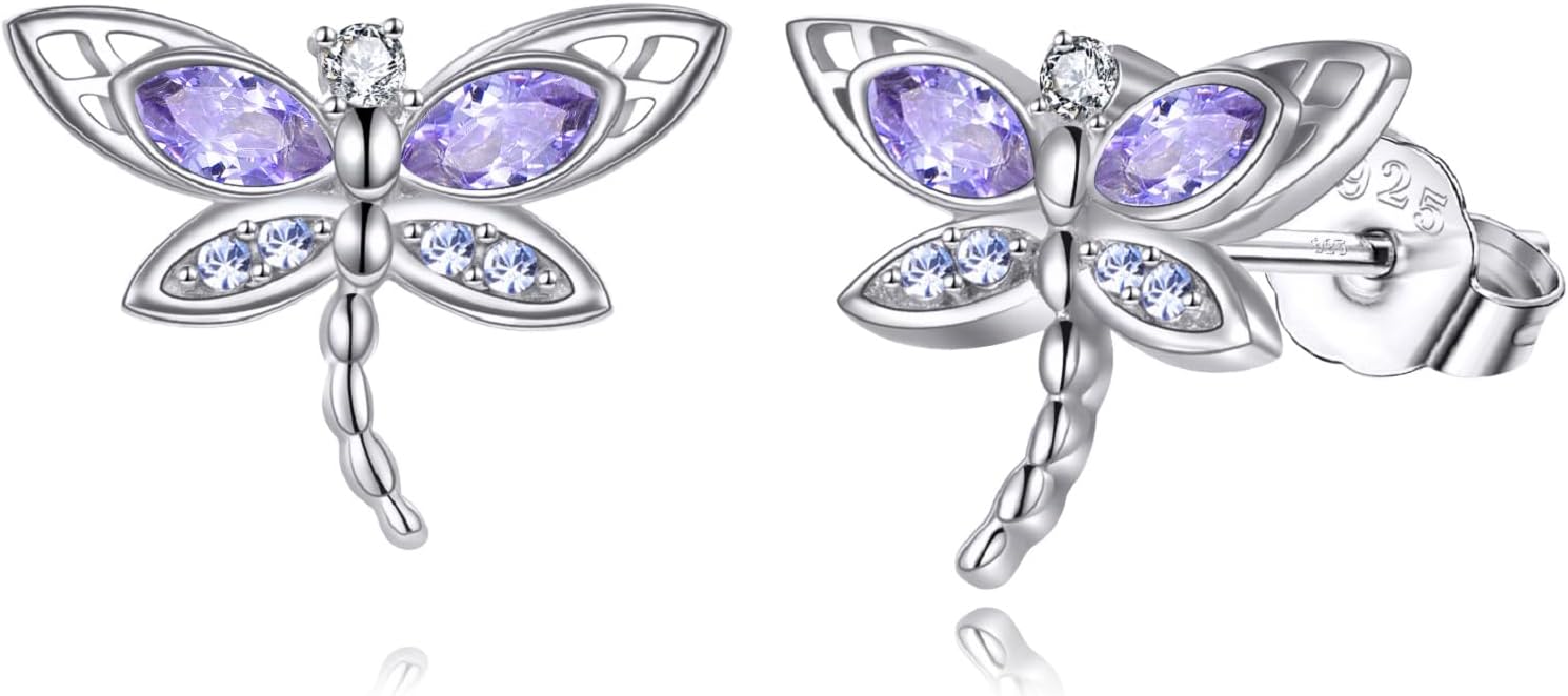 AOBOCO Dragonfly Earrings Studs with Crystal Sterling Silver Dragonflies Jewelry Gifts for Women Birthday Christmas Gifts