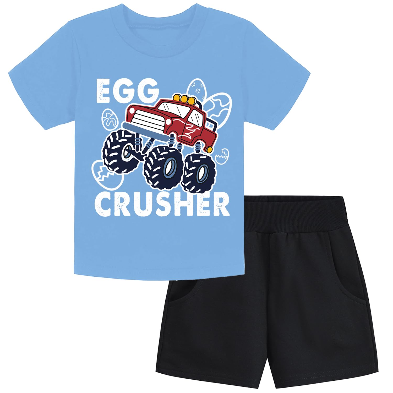 DDSOL Toddler Easter Day Clothing Sets Bunny Easter Egg Monster Truck Kids Causal Outfit Sets 2 Pieces 2-7 Year