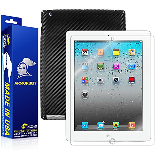 ArmorSuit MilitaryShield Black Carbon Fiber Skin Wrap Film + HD Clear Screen Protector for Apple iPad 2 (3G + WiFi) - Anti-Bubble Film