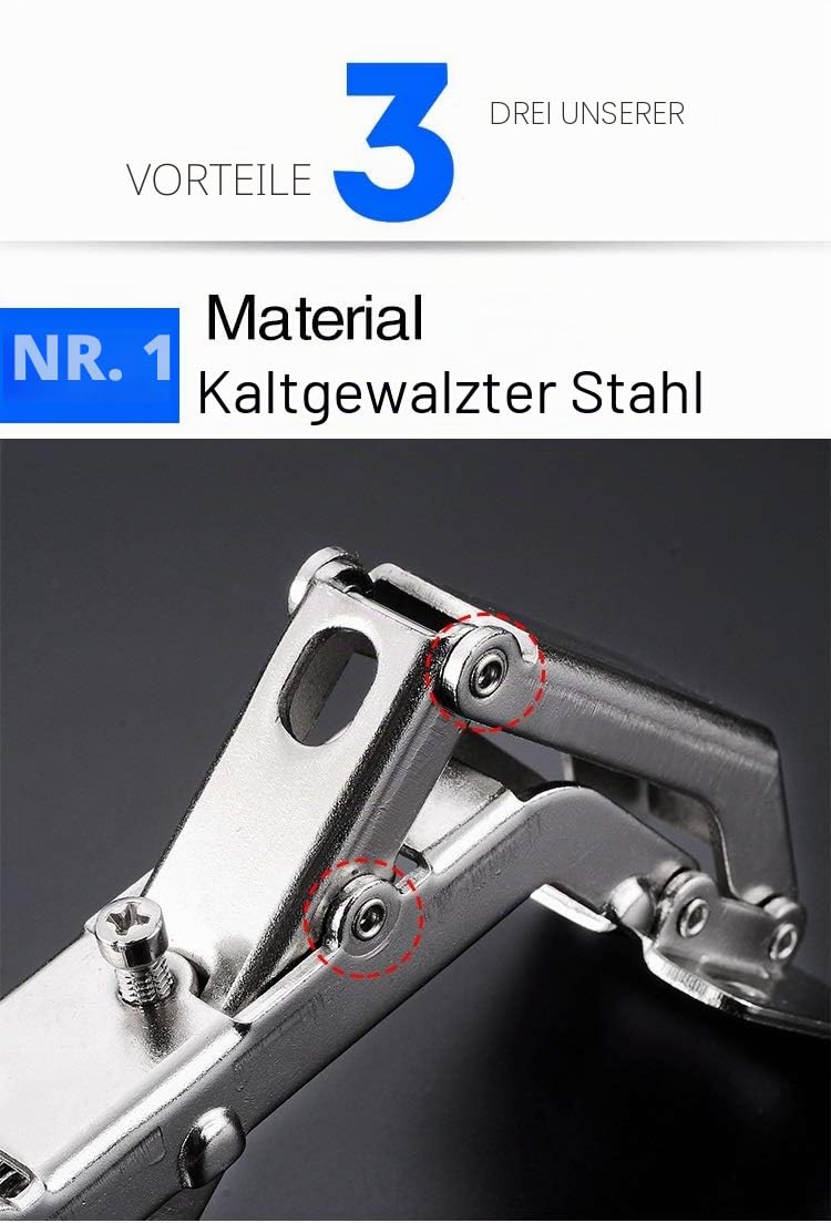 2 Stück 175 Grad verdecktes Scharnier, rahmenloses Schrankscharnier, hydraulisch, verstellbare Installation, sanftes Schließen, vollständige Abdeckung