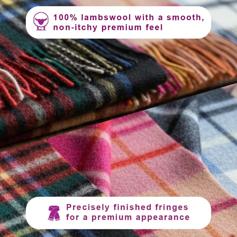 Étole écossaise en tartan 100% pure laine d'agneau pour femme - Châle doux et non irritant - Accessoire et cadeau authentique d'Écosse pour l'hiver, idéal en toute saison