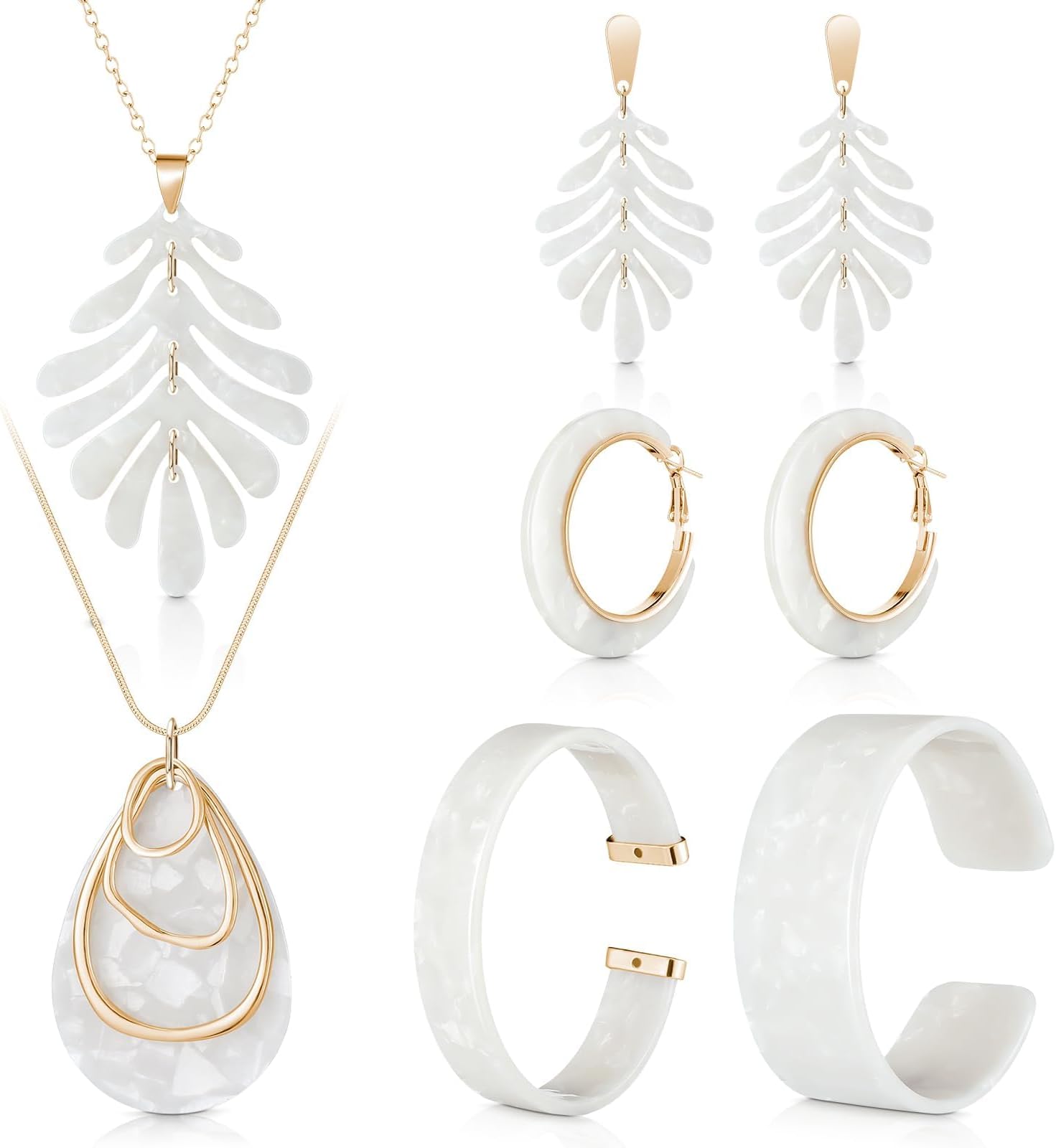โ KASTWAVE Marble Floral Acrylic Jewelry Set for Women - Statement Earrings, Necklace & Bracelet - Elegant Gift for Any Occasion