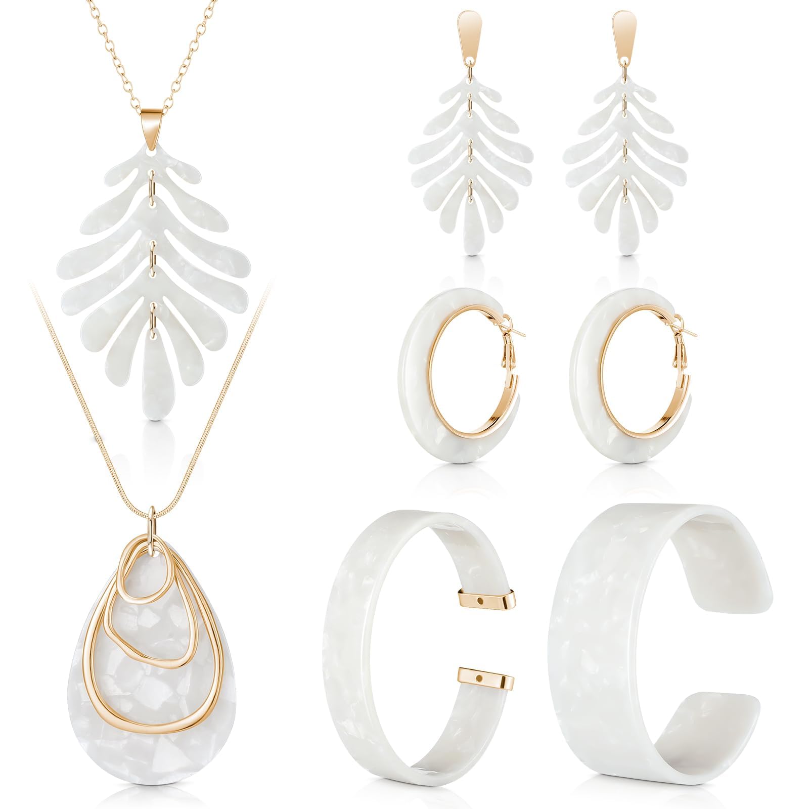 KASTWAVEKASTWAVE Marble Floral Acrylic Jewelry Set for Women - Statement Earrings, Necklace & Bracelet - Elegant Gift for Any Occasion