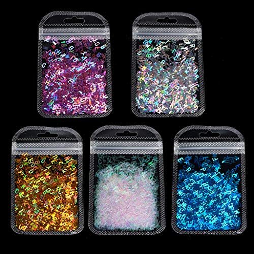 FEIlei Letter Stencil, 5 Colors Alphabet Holographic Letters Chunky Glitter Epoxy Resin Sequins 2g Per