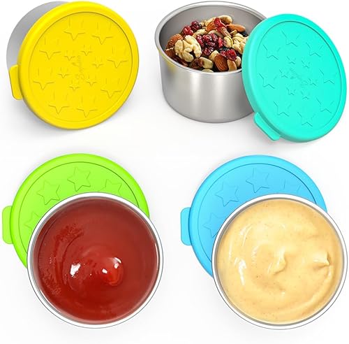 SOPHICO Recipiente para aderezo de ensalada para llevar, recipientes pequeños de condimentos con tapas de silicona a prueba de fugas, tazas de salsa
