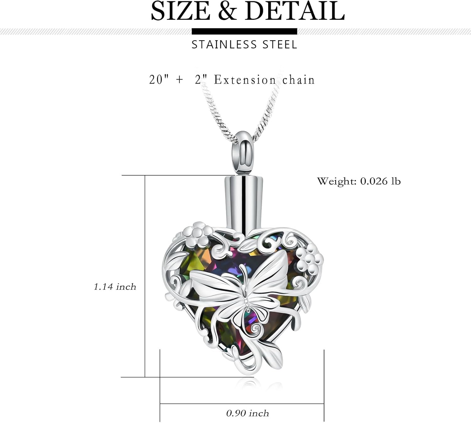 Yinplsmemory Butterfly Urn Necklace for Ashes for Women Crystal Heart Cremation Jewelry for Ashes Keepsake Necklace of Loved One - Image 2