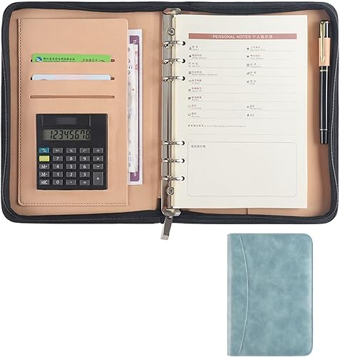 Padfolio - Cuaderno de negocios A5 multifuncional carpeta de documentos para conferencias agenda con cremallera organizador de archivos personal