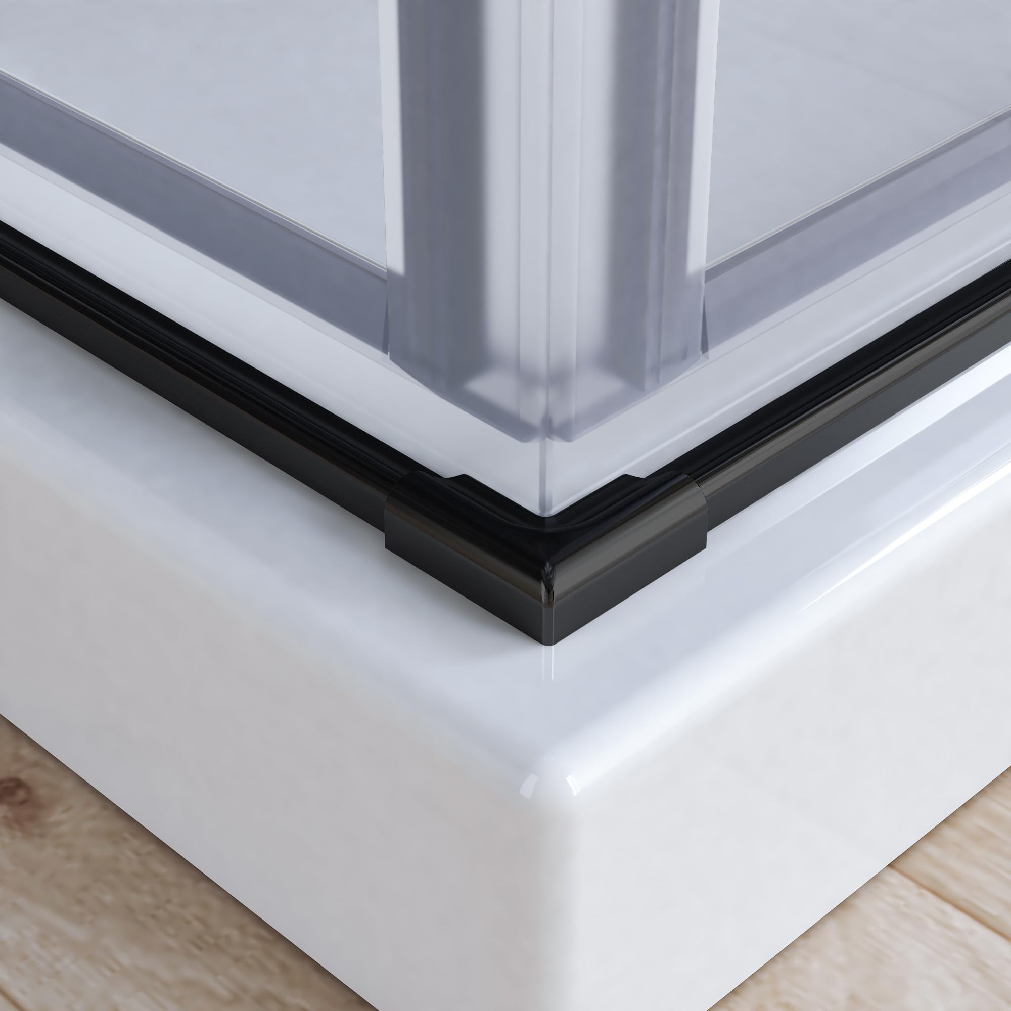 Perfil de protección contra incendios de 95 cm para ducha, regleta de protección contra incendios de aluminio, para ducha de cristal, color negro (2 unidades)