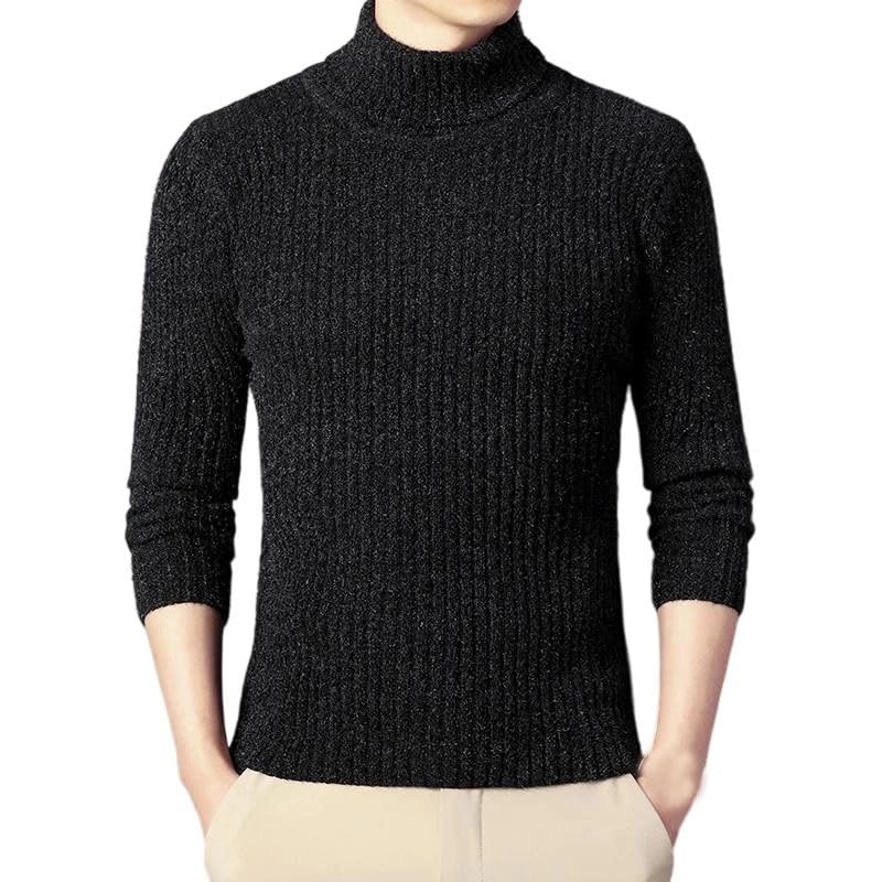Men's Pullover Sweaters Slim Casual Solid Color High Collar Warm Knitted Pullover Jumpers