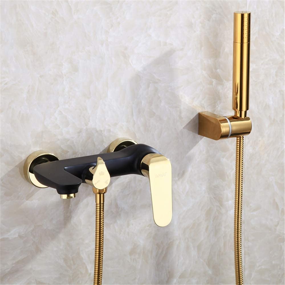 OZBMA Water Tap Bath Shower Systems Bathtub Set Wall Mounted Faucet, Bathroom Cold and Hot Mixer Taps Brass,Black (Black A)