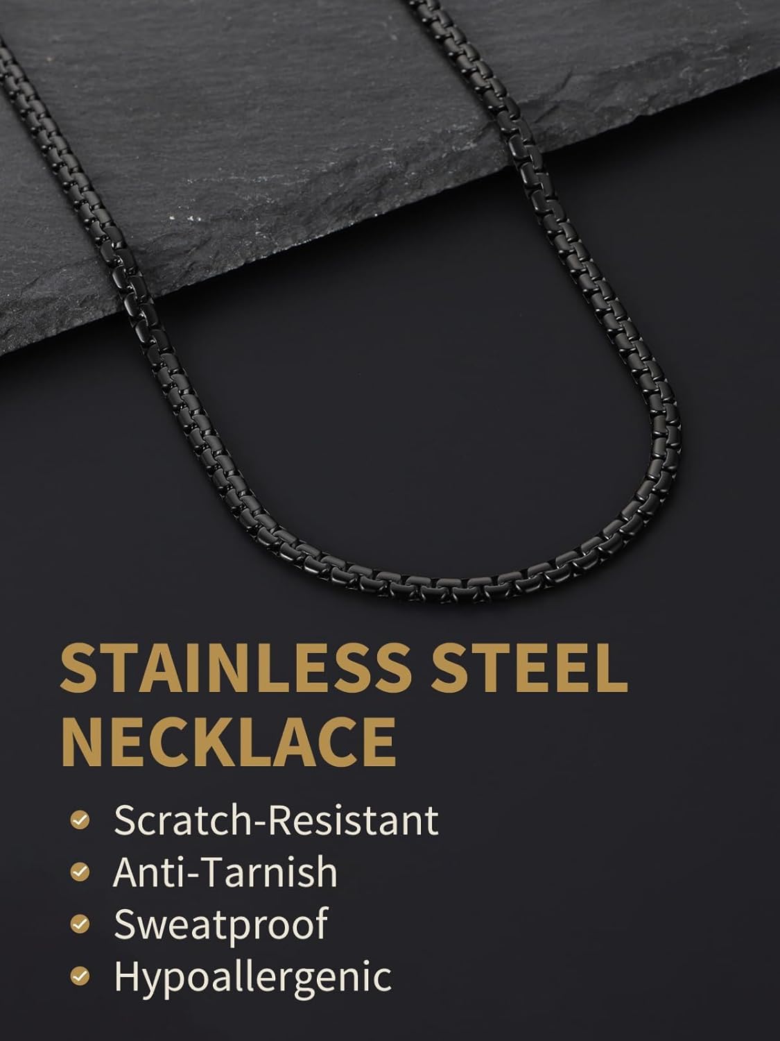 FindChic Necklace for Men, Stainless Steel Flat Link Chain, Silver/Gold/Black Chain Necklace, 2mm/4mm/6mm/8mm Width, No Tarnish & Hypoallergenic Hip Hop Mens Jewelry, 14"-30", with Gift Box