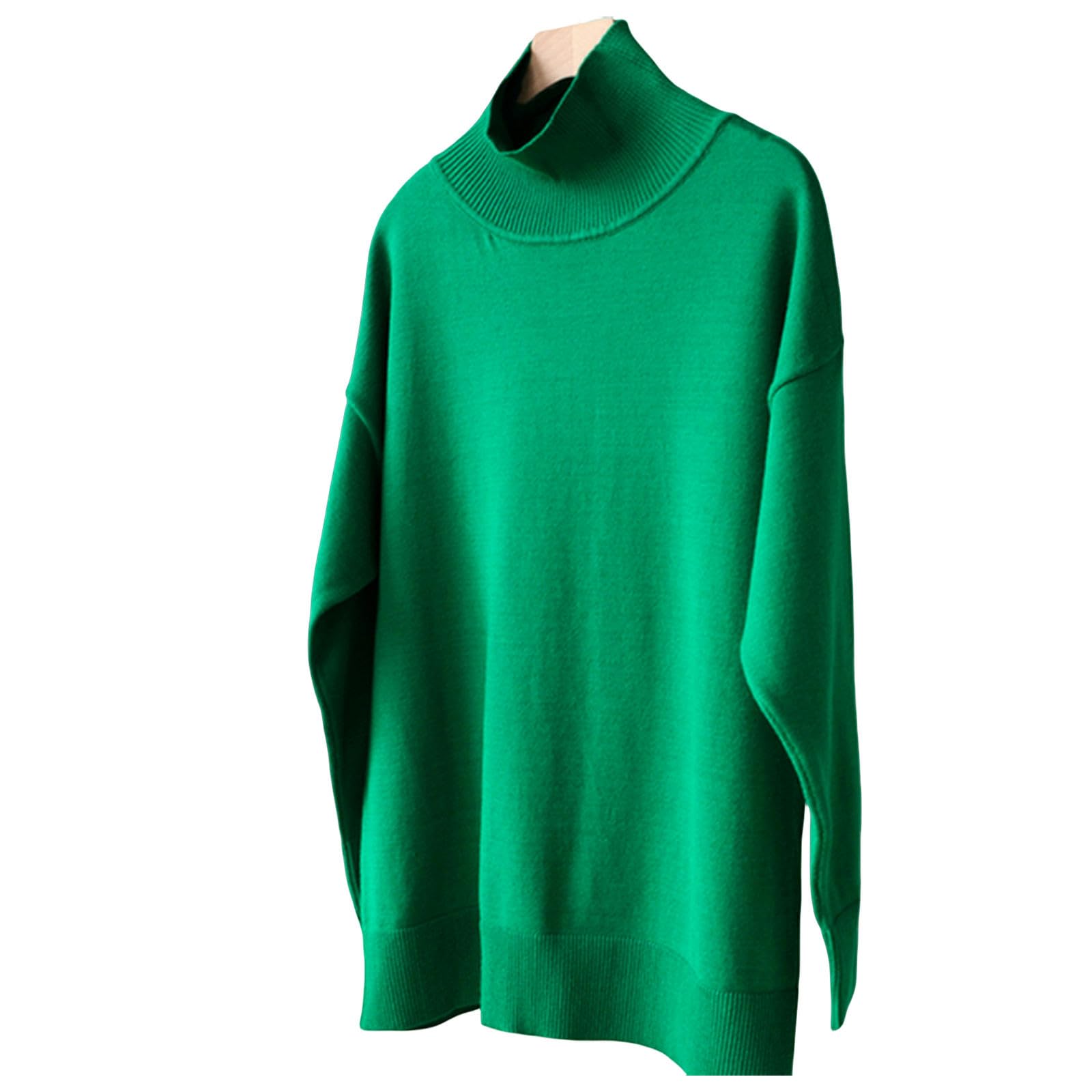 TEidea Swetry damskie różowe czerwone jesień zima damskie swetry golf oversize sweter vintage tkany styl dla kobiet, ZIELONY, L