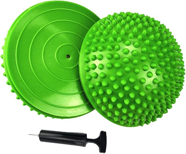 XCZGS 2PCS Hedgehog Balance Pods, Pimples Pilates Ball with Pump, Half Spiky Fitness Domes for Kids Adults Sports, Foot Massage, Stability Training, Muscle Balancing Therapy, Yoga Gymnastics Exercise