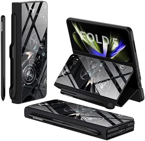 Funda para Samsung Galaxy Z Fold 3 5G con bolsillo para S-Pen Holder Pocket, Kickstand,Luxury Flip Plating a prueba de golpes de cristal híbrido de