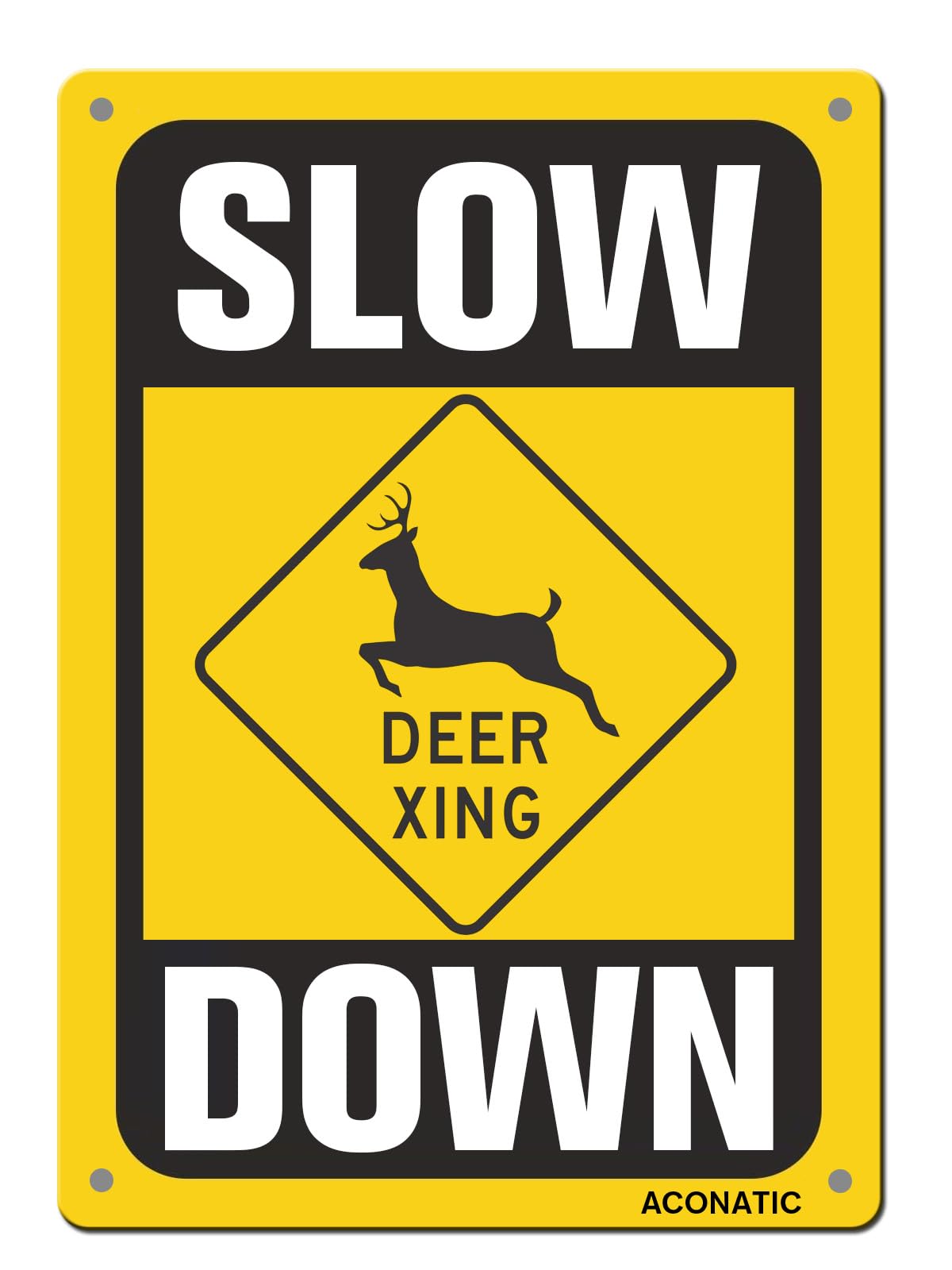 ACONATIC Slow Down - Deer Crossing Aluminum Metal Sign 16"X12"
