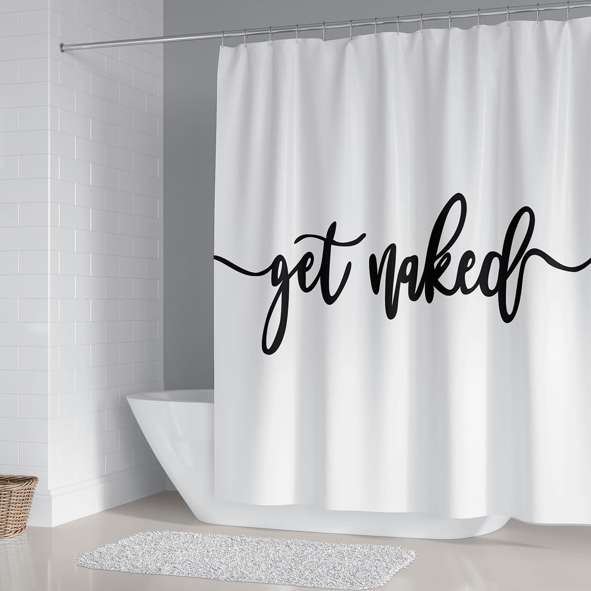 DDS-DUDES Get Naked Shower Curtain Bathroom Set, Funny White Durable Waterproof Polyester Shower Curtain for Bathroom Bath Decor with Hooks 71 * 71