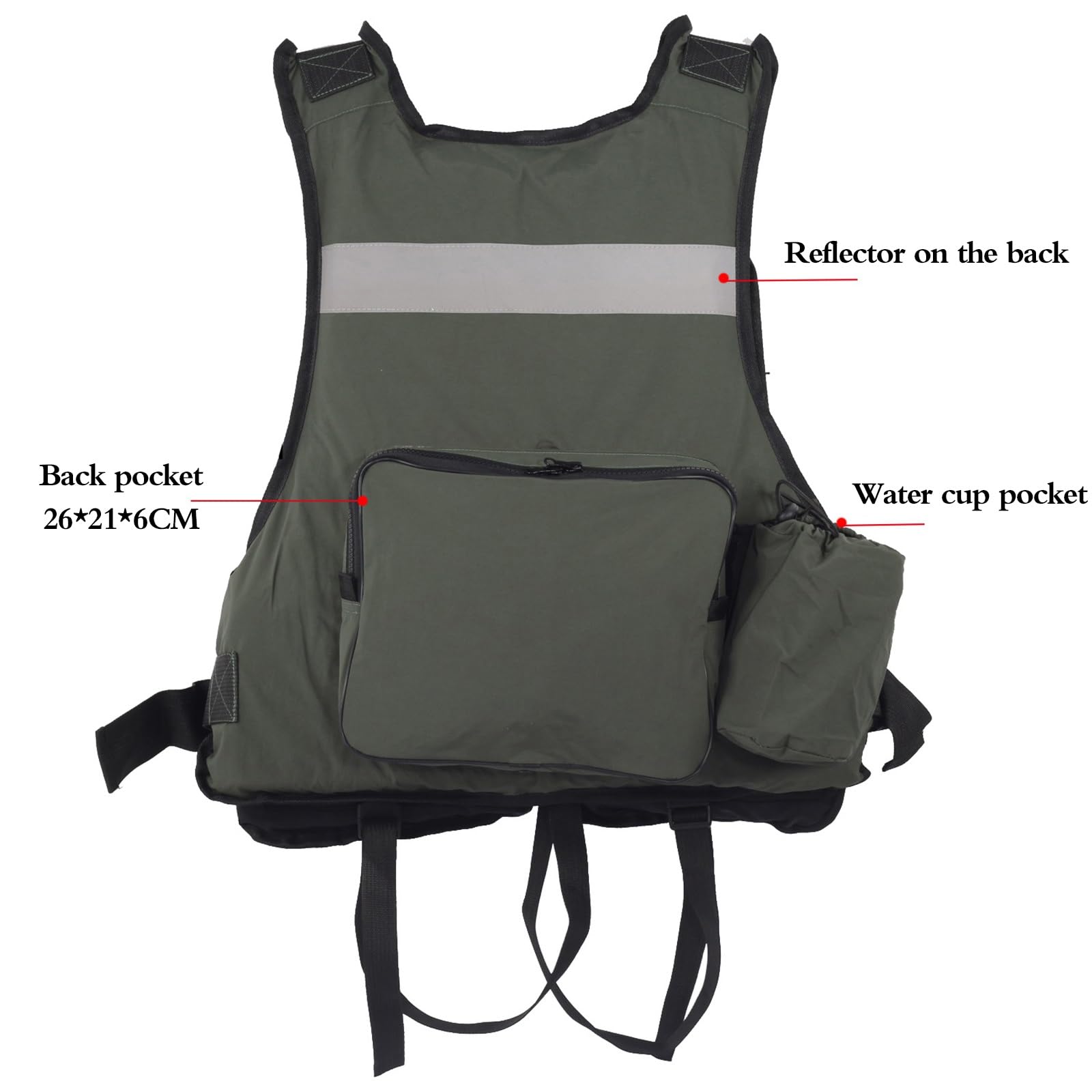 Kamizelka Ratunkowa Dla WęDkarzy PrzenośNa Kamizelka Ratunkowa Dla DorosłYch Z Wieloma Funkcjonalnymi Kieszeniami Do PłYwania SprzęTu Wodnego łOdzi Kajaka(Military Green)