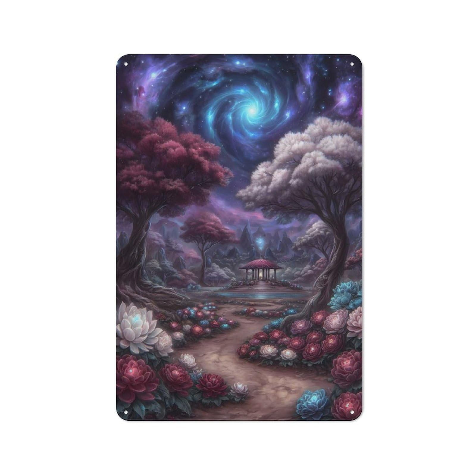 Junmoney Fantasy Garden With Cosmic Sky Vintage Metal Plaque 30X20cm For Guest Room Or Hallway, A Decorative Christmas Gift For Guest Room Decorators