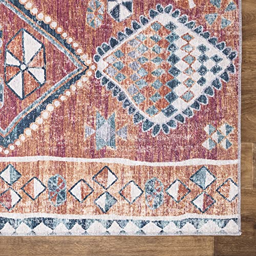 Bloom Rugs Mysia Washable 5X7 Rug - Orange/Multicolor Tribal Geometric Area Rug For Living Room, Bedroom, Dining Room, And Kitchen - Exact Size: 5' X 7' #TOP3