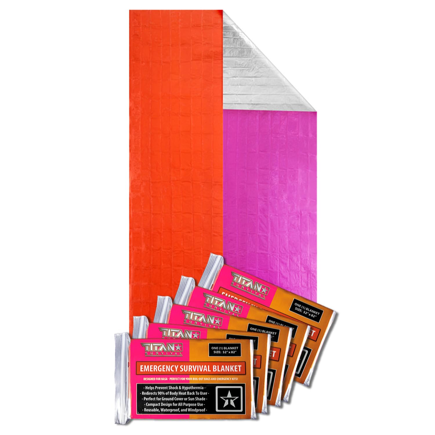 TITAN Survival - Mylar Survival Blankets 5 Pack - 90% Heat Retention & Waterproof Design - Emergency Blanket Cold Weather Protection & Survival Kits - Durable Space Blanket for Outdoor Use