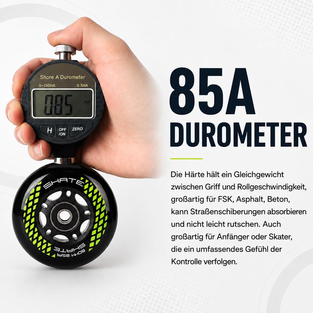 Inline Skate Rollen 80mm 76mm 72mm - 8 Stück Räder 85a Mit Kugellager ABEC9 | Für K2 Hudora Gonex Apollo (B Schwarz/80MM)