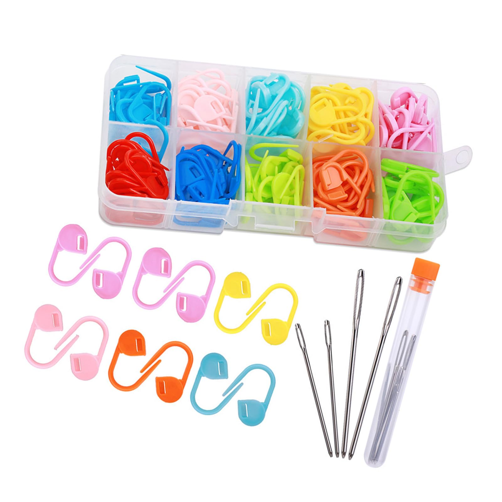 Kalttoy Accessory Includes 600 / 1500Pcs Knitting Marker and 20 / 75Pcs Big Eye Yarn Knitting Needle for Sewing Assorted Color Pins