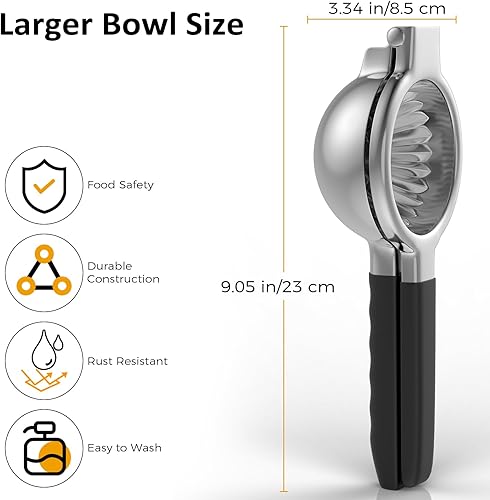 Miniatura 2 de RCMo Exprimidor de limón de acero inoxidable - Exprimidor de cítricos de metal - Exprimidor de limón y frutas con asas de silicona - Exprimidor