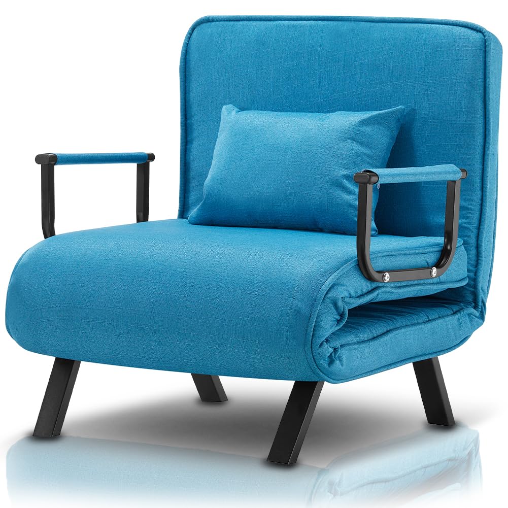 Shally Dogan Divano Letto Singolo Reclinabile 3 in 1, Poltrona Convertibile Chaise Lounge Seduta Imbottita Morbida, Copertura Sfoderabile Tessuto Traspirante, Poltroncina Relax Salvaspazio (Blu)