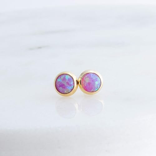 Miniatura 3 de Pink Opal Stone 4mm Stud Post Piercing 14K Gold Filled Earrings for Women (Pink Opal 4mm  14K Gold Filled)
