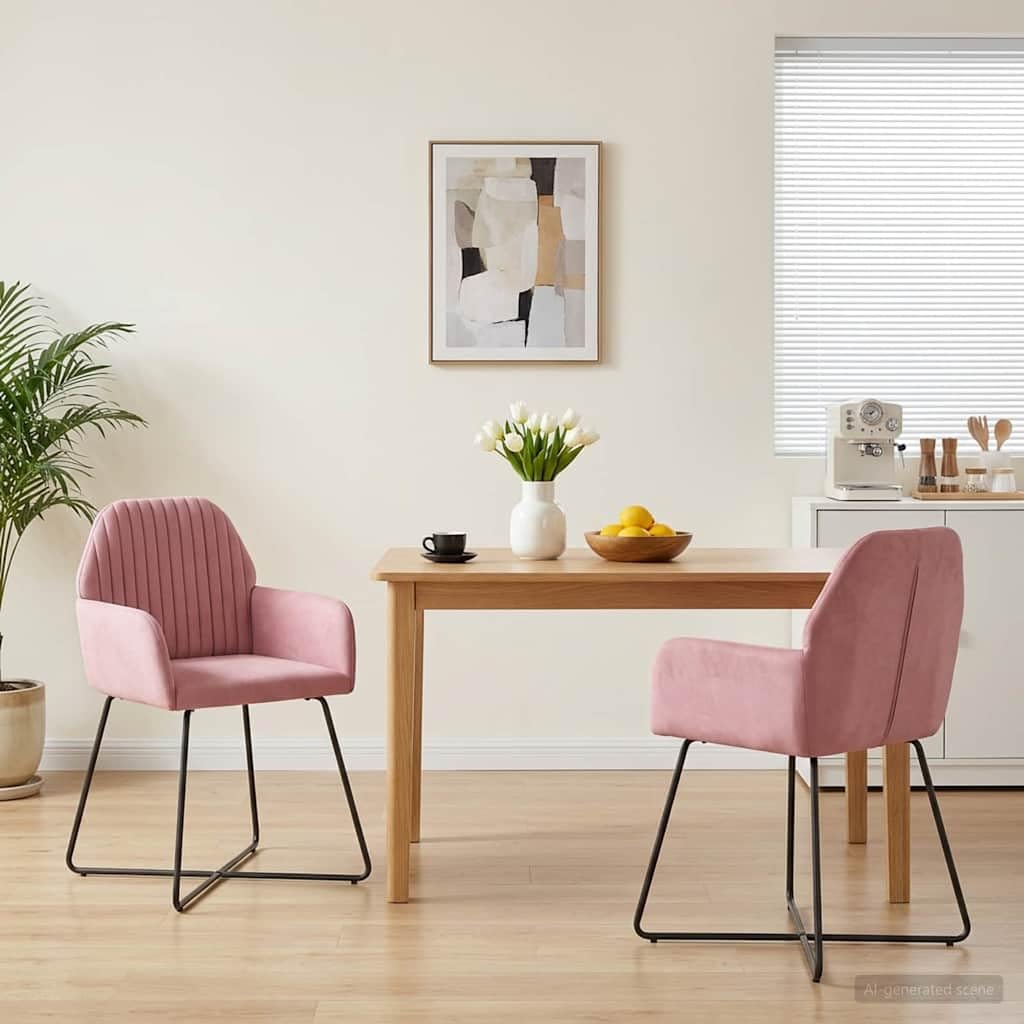 Set di 2 sedie da pranzo in velluto rosa, 55 x 50 x 84 cm, con telaio in metallo, comode sedie imbottite, per sala da pranzo, cucina, soggiorno o ristorante, ergonomiche, salvaspazio, facili