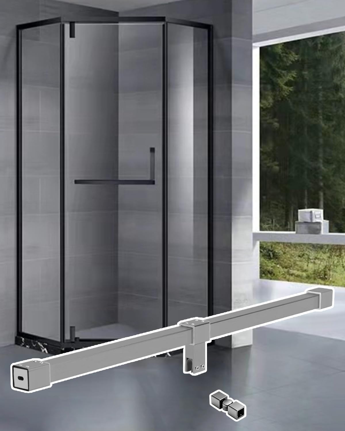 360° Rotation Shower Glass Support Bar 12 24 30 55 65 inch, Flexible Shower Screen Reinforce Arm Cuttable, Badroom Vitreous Fixed Clamp(Gray,40cm/16in)