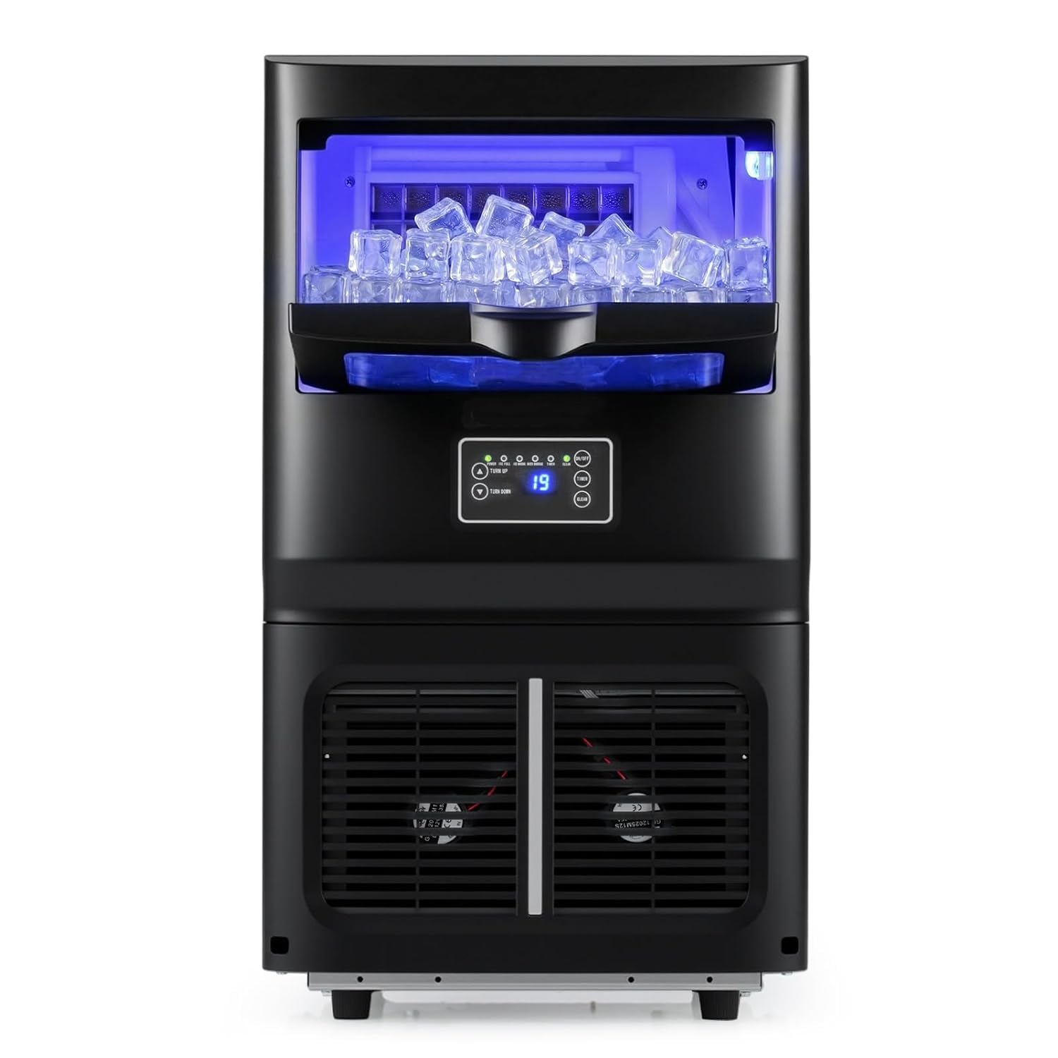 LIFEZEAL Macchina per Ghiaccio Commerciale 120W, 25 kg/24h, Macchina del Ghiaccio da Banco in Acciaio Inox con Paletta, Filtro PP per Acqua, Timer, Funzione Autopulente, per Ristorante, Ufficio, Bar