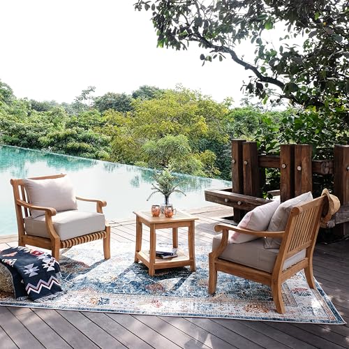 Cambridge Casual Costa Teak Wood Patio Furniture Set of 3 with Beige Cushion, Indonesian Teak Wood, Weather-Resistant Patio Furniture Set of 3, Chat Set with 2 Club Chair and Side Table