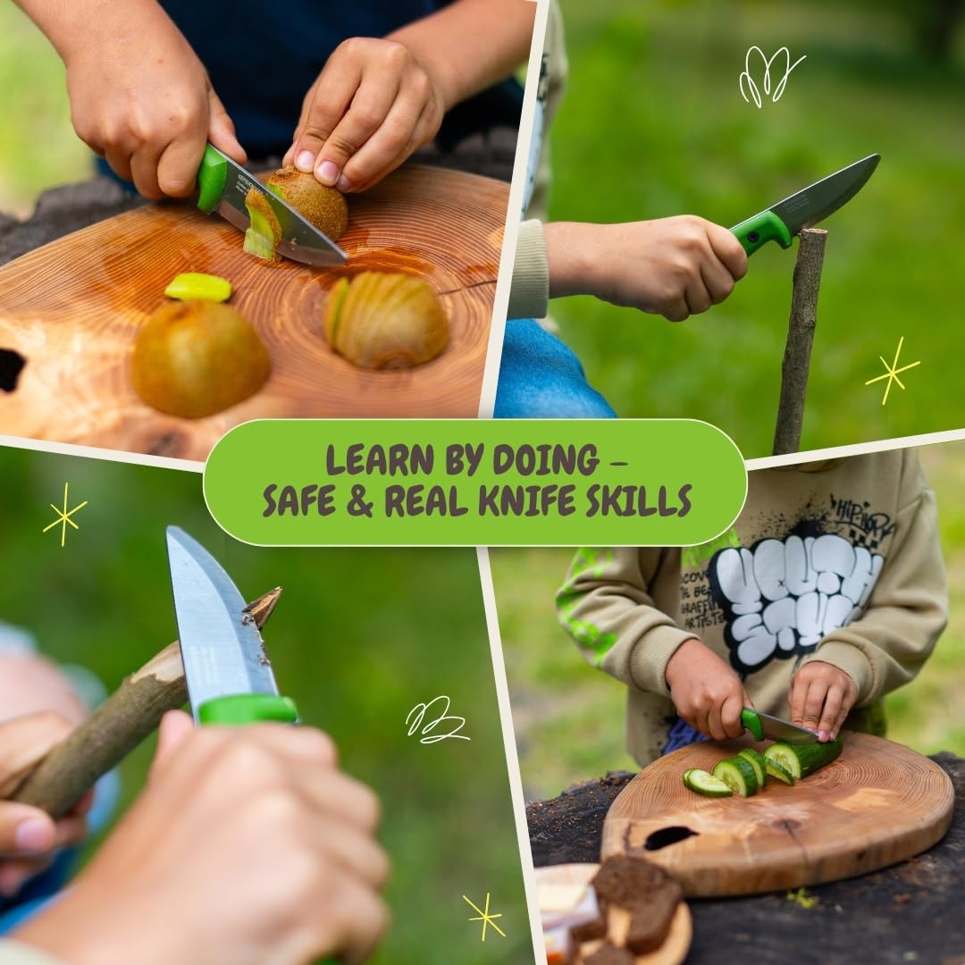 BPSKNIVES Season Series Spring – Primo Coltello per Bambini – Coltelli Bushcraft per Ragazzi – Coltelli da Intaglio – Coltello da Campeggio Sicuro per Bambini con Fodero e Punta Arrotondata